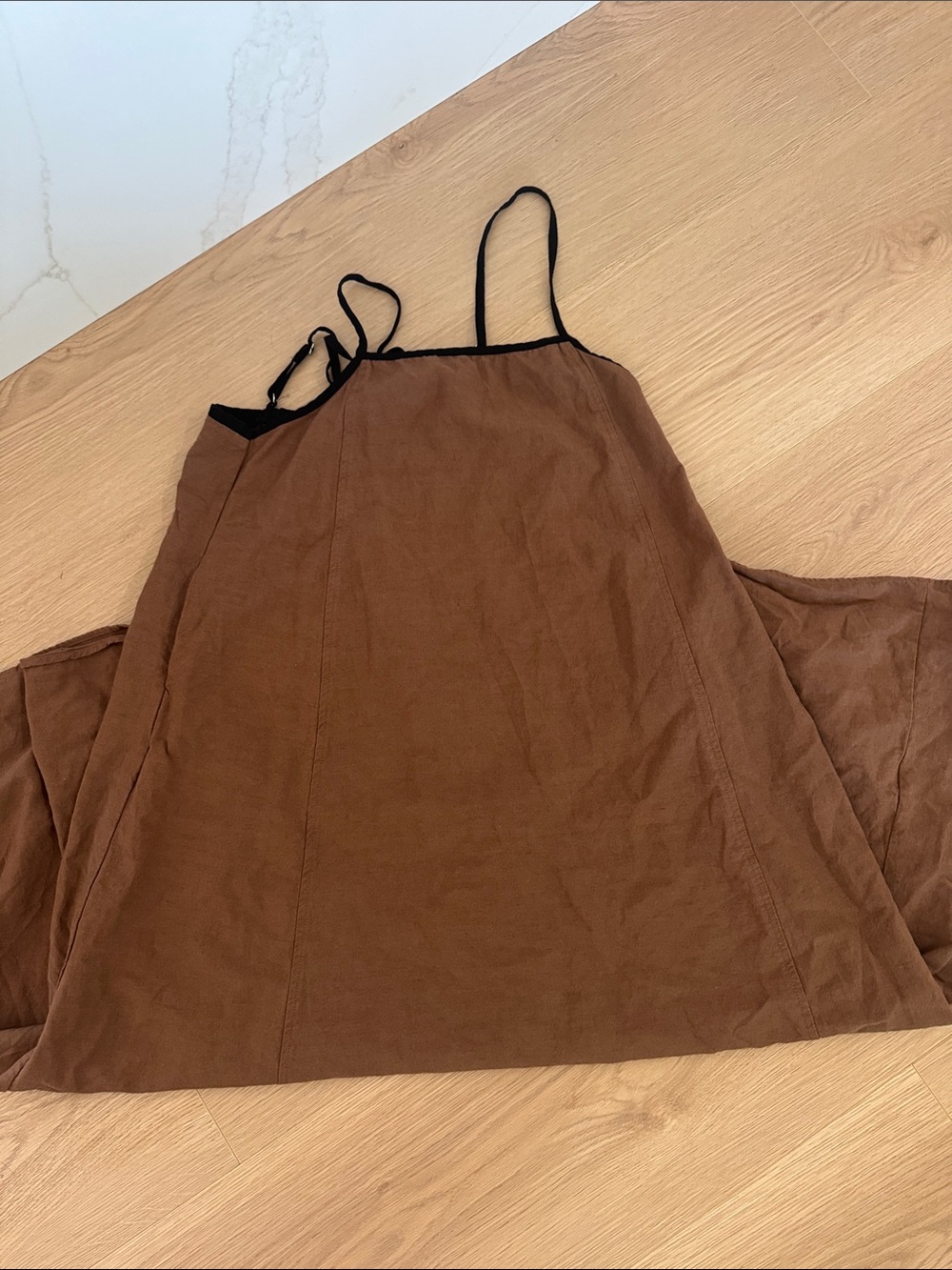 Minimal Brown Slip Maxi Dress with Black Trim - Picture 3 of 3